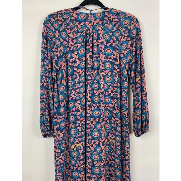 Natural Life Womens Midi Dress S Floral Boho Tirered Long Sleeve Hippie Blue - Picture 6 of 8